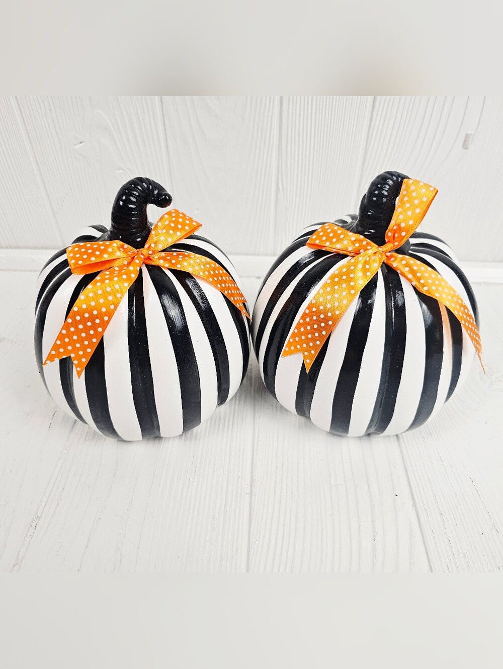 Ceramic Black and White Striped Pumpkins
